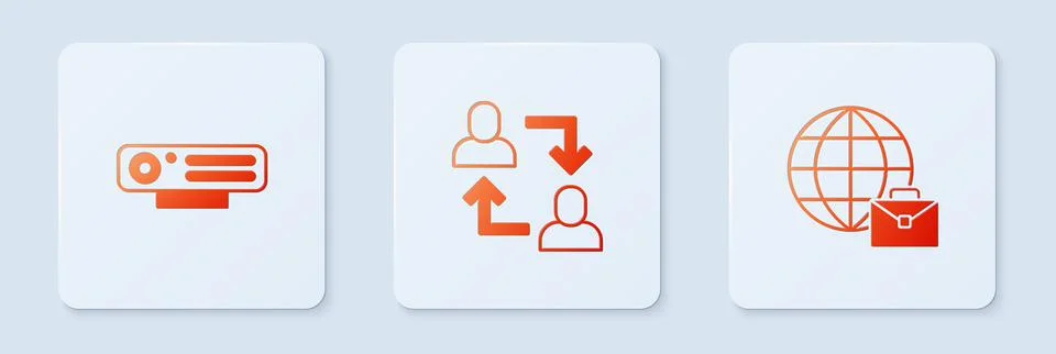 Set Project team base, Web camera and Online working. White square button Stock Illustration