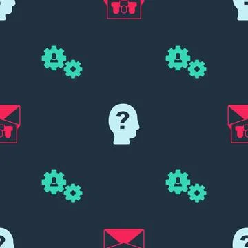 Set Project team base, Worker and Human with gear on seamless pattern. Vector Stock Illustration