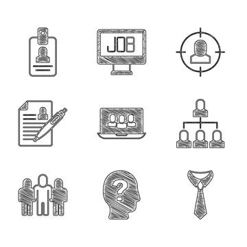 Set Project team base, Worker, Tie, Employee hierarchy, Resume, Head huntin.. Stock Illustration