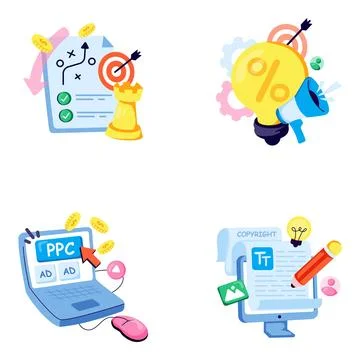Set of Promotion Flat Illustrations Stock Illustration