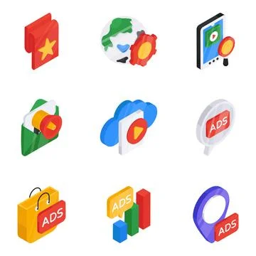 Set of Promotion Flat Isometric Icons Stock Illustration