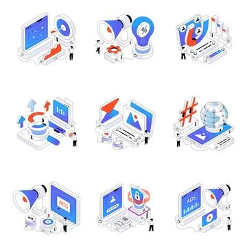 Set of Promotion Isometric Illustrations Stock Illustration