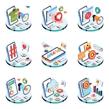 Set of Promotion Isometric Illustrations Stock Illustration