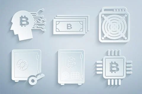 Set Proof of stake, ASIC Miner, , CPU mining farm, Cryptocurrency bitcoin and 스톡 일러스트