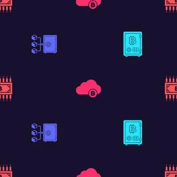 Set Proof of stake, , Cryptocurrency cloud mining and bitcoin with circuit on イラスト素材