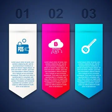 Set Proof of stake, Cryptocurrency cloud mining and key. Business infographic イラスト素材