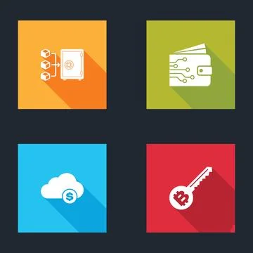 Set Proof of stake, Cryptocurrency wallet, cloud mining and key icon. Vector Stock-Illustration