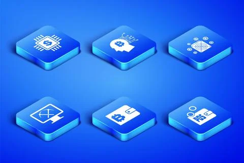 Set Proof of stake, Processor chip with dollar, Cryptocurrency wallet, Mining 스톡 일러스트