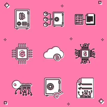 Set Proof of stake, , Smart contract, Processor chip with dollar, Cryptocur.. イラスト素材