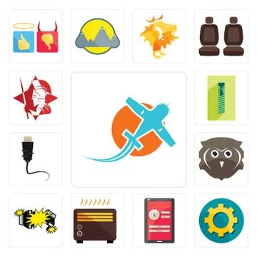 Set of prop plane, transparent gear, login screen, heater, car crash, free ow Illustrazione stock gratuita