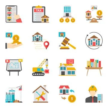 Set of Property and Construction Flat Icons Stock Illustration