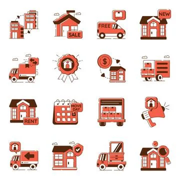 Set of Property and Relocation Flat Icons Stock-Illustration
