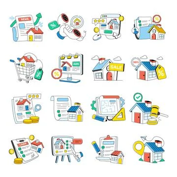 Set of Property Doodle Icons Stock Illustration