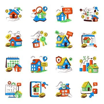 Set of Property Doodle Icons Stock-Illustration
