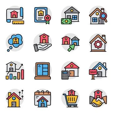 Set of Property Flat Icons Stock Illustration