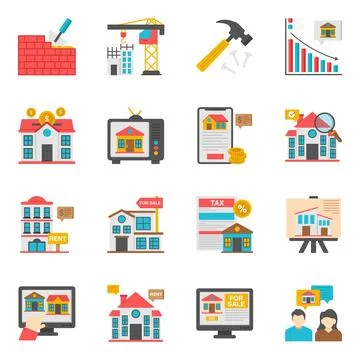 Set of Property Flat Icons Stock Illustration