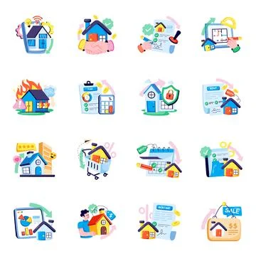 Set of Property Flat Illustrations Stock Illustration