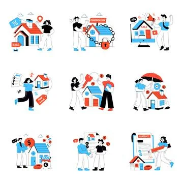 Set of Property Flat Illustrations Stock Illustration