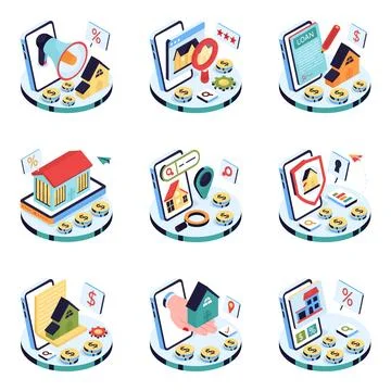 Set of Property Isometric Illustrations Stock Illustration