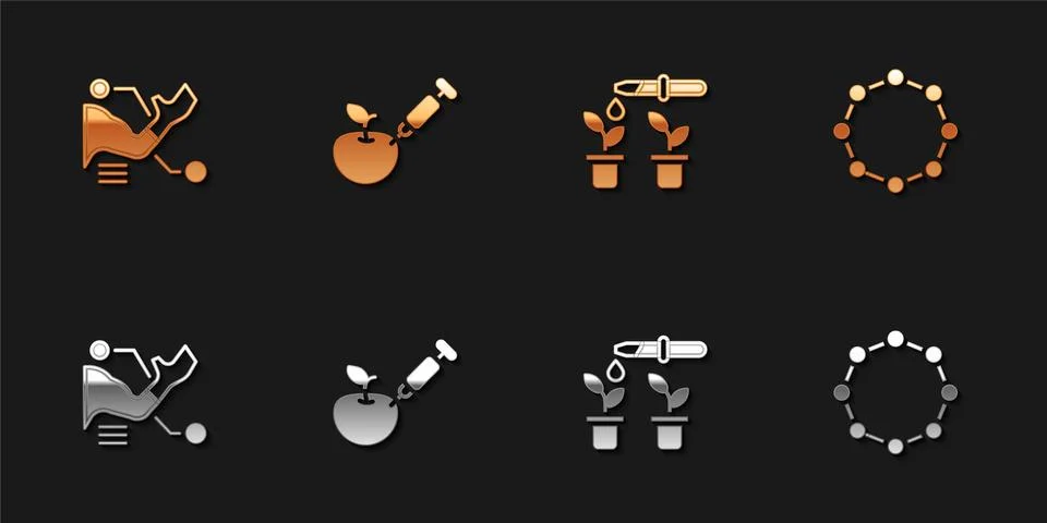 Set Prosthesis hand, Genetically modified apple, Pipette plant and Chemical Stock Illustration