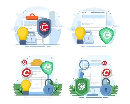 Set of protecting intellectual property concept vector illustrations Stock Illustration