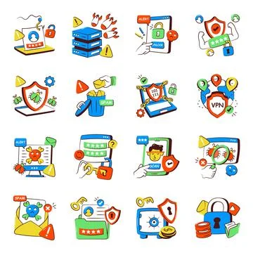 Set of Protection Doodle Icons Stock Illustration