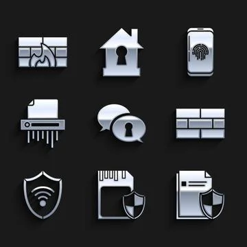 Set Protection of personal data Bricks Shield with WiFi wireless internet net Stock Illustration