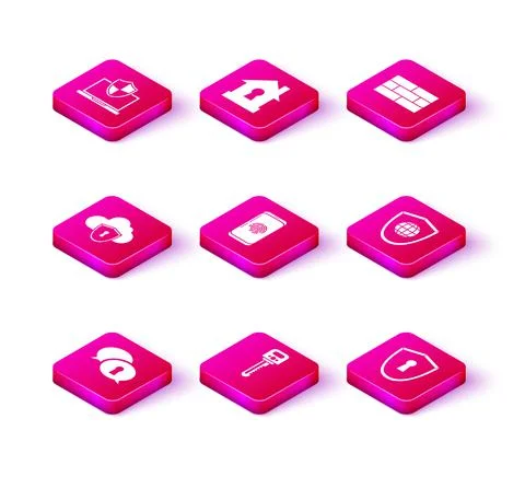 Set Protection of personal data, Key, Cloud and shield, Smartphone with Illustrazione stock