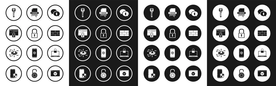 Set Protection of personal data, Lock, Secure your site with HTTPS, SSL, Key Ilustração Stock