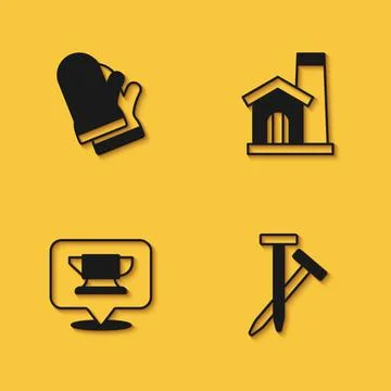 Set Protective gloves, Metallic nails, Blacksmith anvil tool and Smithy workshop Stock Illustration