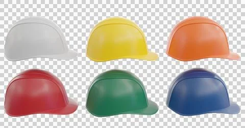 Set of protective multicolored helmets on an isolated background. Illustrazione stock