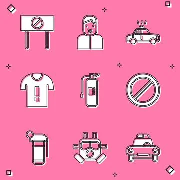Set Protest, Censor and freedom of speech, Police car flasher, T-shirt protest 스톡 일러스트