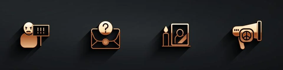 Set Protest, Envelope with question mark, Mourning photo frame and Peace icon Stock Illustration