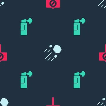 Set Protest, Flying stone and Pepper spray on seamless pattern. Vector Illustrazione stock