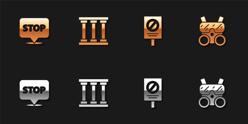 Set Protest, Prison window, and Gas mask icon. Vector Stock Illustration