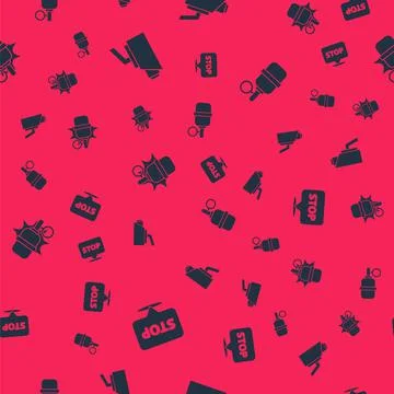 Set Protest, Security camera, Hand grenade and on seamless pattern. Vector Stock Illustration