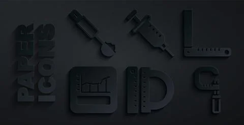 Set Protractor and ruler, Corner, Graph, schedule, chart, diagram, Micrometer Stock Illustration