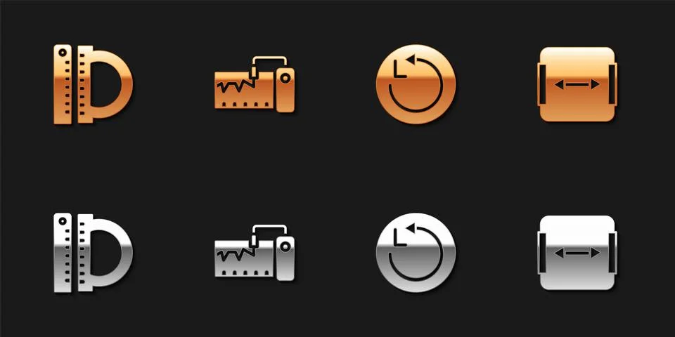 Set Protractor and ruler, Measuring instrument, Radius and Area measurement icon Stock Illustration
