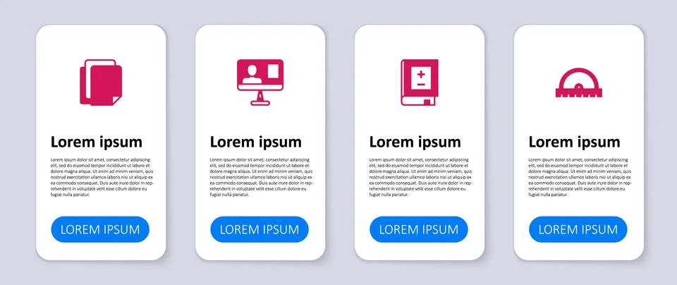 Set Protractor grid, Book with mathematics, Online class and File document Illustrazione stock