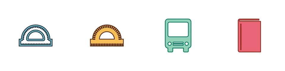 Set Protractor grid, , Bus and Book icon. Vector 库存插图