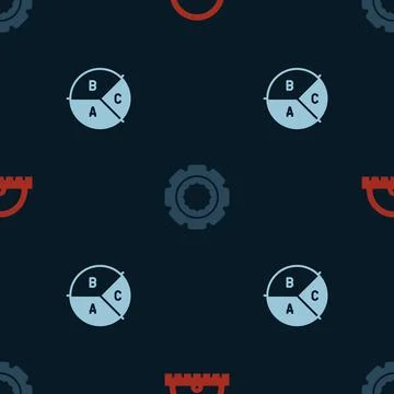 Set Protractor grid, Gear and Pie chart infographic on seamless pattern. Vector 스톡 일러스트