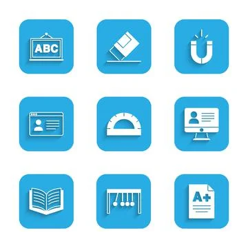 Set Protractor grid, Pendulum, Exam sheet with A plus grade, Online class, Open Stock Illustration