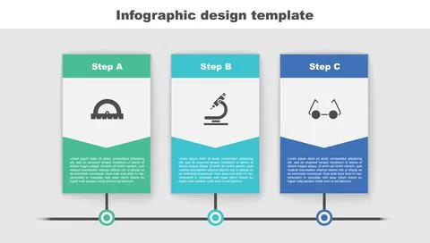 Set Protractor, Microscope and Glasses. Business infographic template. Vector Illustrazione stock
