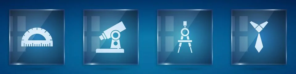 Set Protractor, Microscope, Drawing compass and Tie. Square glass panels. Vector Stock Illustration