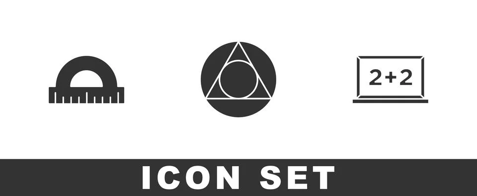 Set Protractor, Triangle math and Chalkboard icon. Vector 스톡 일러스트