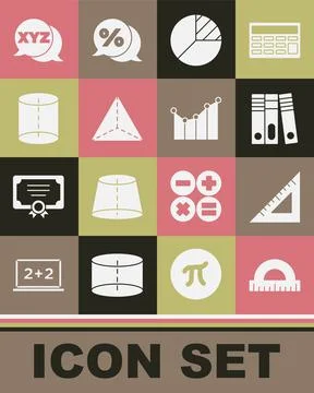 Set Protractor, Triangular ruler, Office folders, Pie chart infographic Stock Illustration