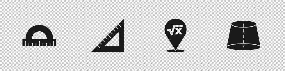 Set Protractor, Triangular ruler, Square root of x glyph and Geometric figu.. Stock Illustration