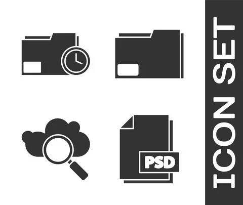 Set PSD file document, Document folder with clock, Search cloud computing and 스톡 일러스트