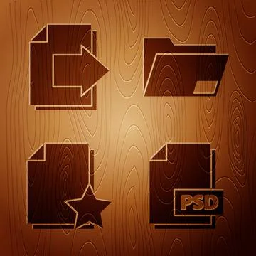 Set PSD file document, Next page arrow, Document with star and Document folder Stock Illustration