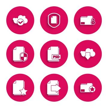 Set PSD file document, Next page arrow, Document folder with star, Cloud Illustrazione stock